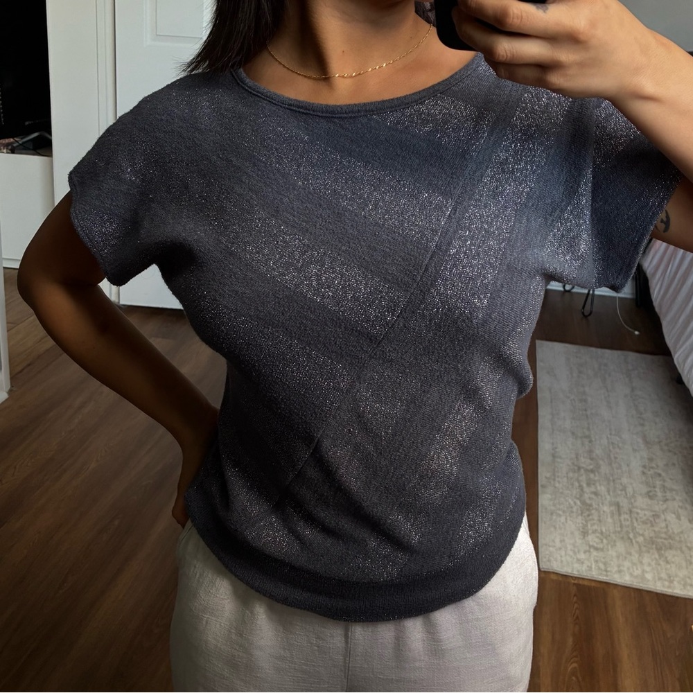 Iz Byer Shimmering Charcoal Short Sleeve Top size XS Y2K vibes